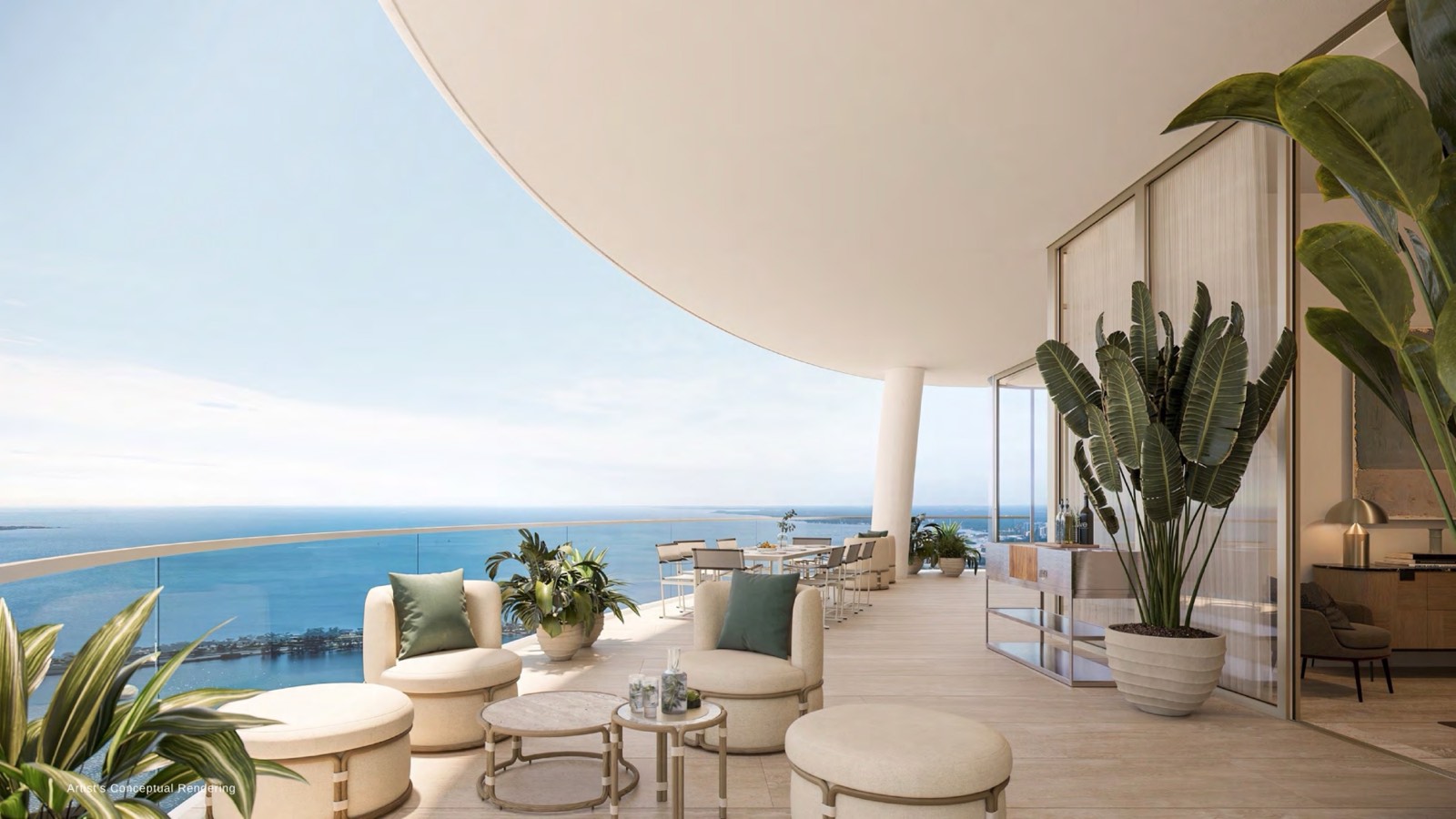Terraza curva sobre la bahía de Miami